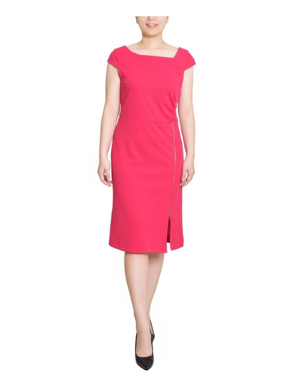 NY Collection Cap Sleeve Square neck Pink Zipper Dress Petite Size PM $58 SALE